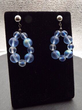 PERIWINKLE BLUE FROSTED CRYSTAL ORBS DANGLY TEARDROP PIERCED EARRINGS 1
